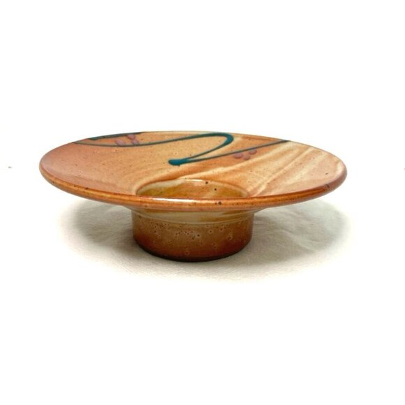 Vtg Robin Cage Ikebana Pottery Round Planter Vase w/ Metal Frog Flower Holder - Picture 2 of 9